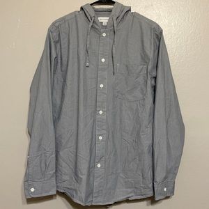 Free Assembly men Bottom up shirt size Large long sleeve hooded gray and white